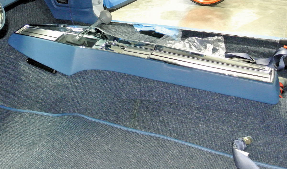 1971 plymouth duster blue center console installed chrome trim vintage shifter