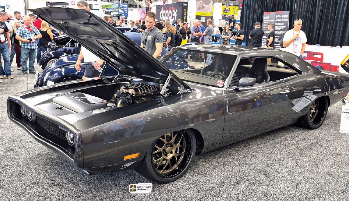 1970 dodge charger widebody gray restomod hood open sema
