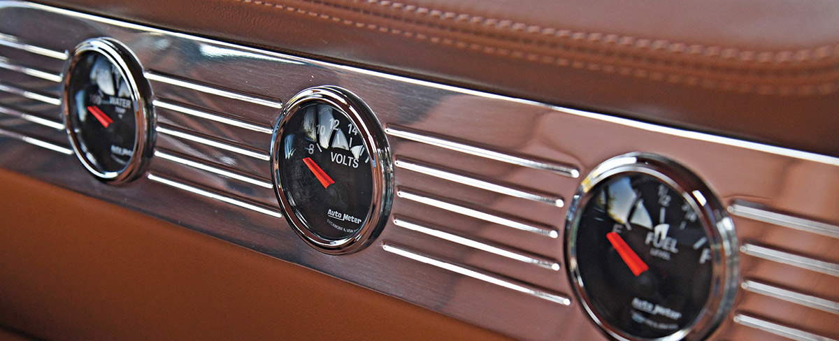AutoMeter gauges mounted in the custom-fabricated dashboard