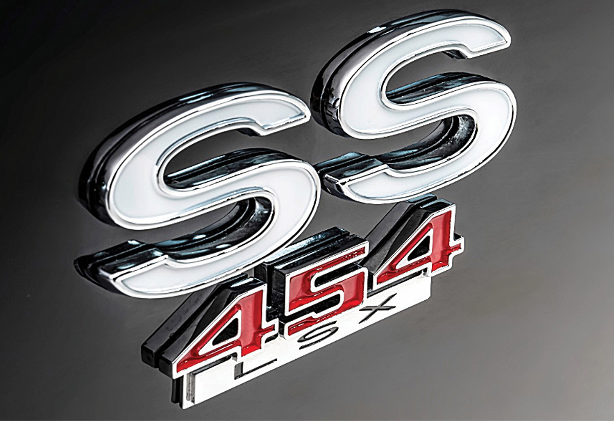 1970 Chevrolet Chevelle SS 454 Close-up shot of the iconic SS and 454 LSX badging on a black Chevelle