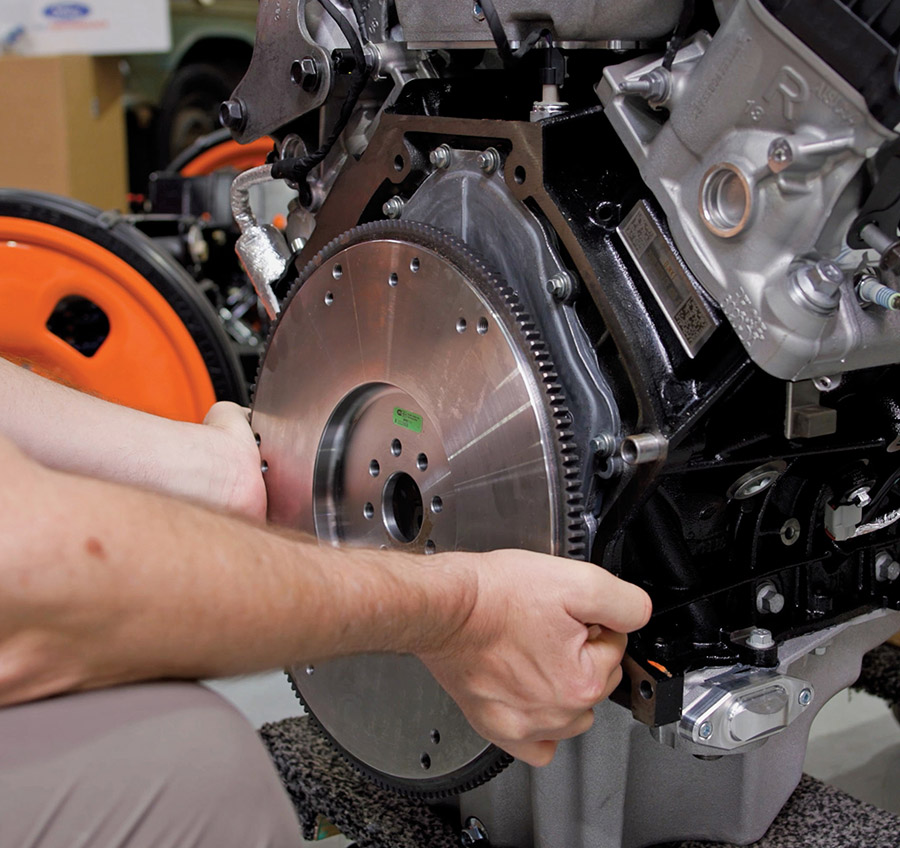 Installing the McLeod flywheel for initial crankshaft runout measurement