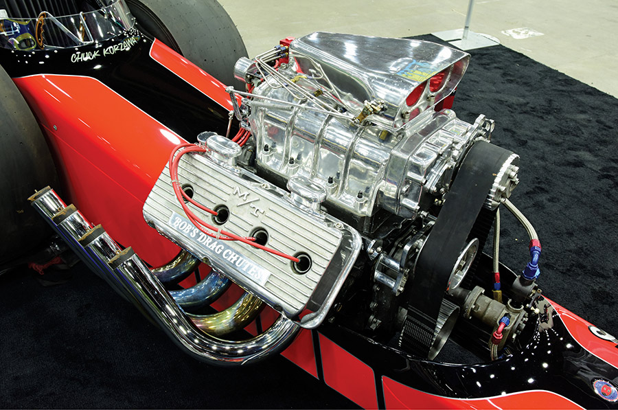Blown Chrysler Hemi engine in a dragster.