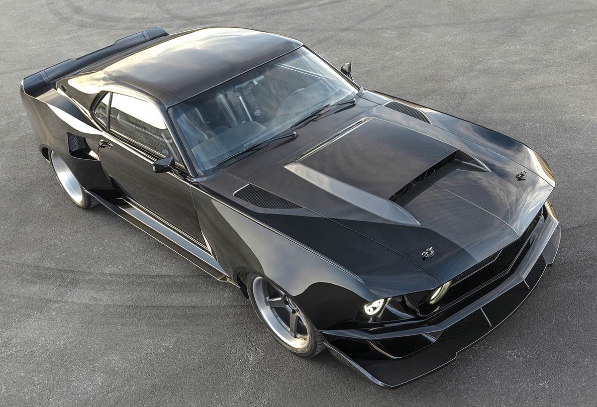 Scorched 1969 Ford Mustang SportsRoof made from carbon fiber over a retained steel inner structure