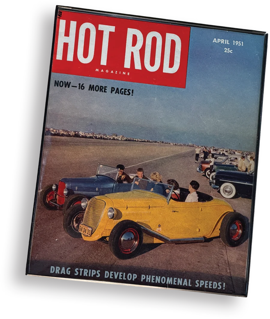 April 1951 Hot Rod Magazine cover illustration.