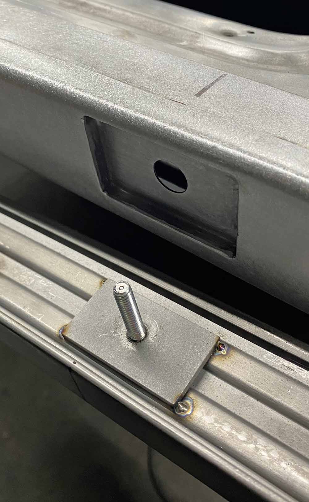 Threaded stud plate used for secure, wave-free trim installation.
