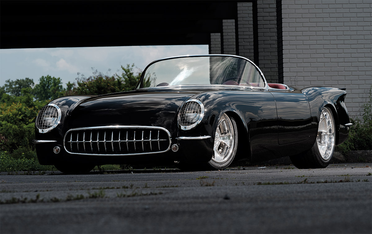 Front view showing the custom grille and lowered stance.