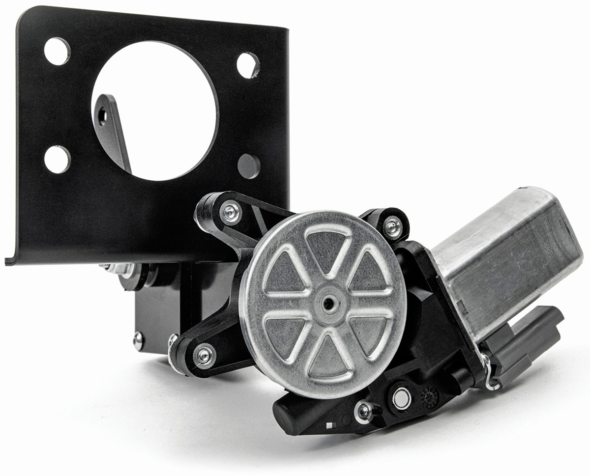 Detail of the electric actuator pivot and mounting.