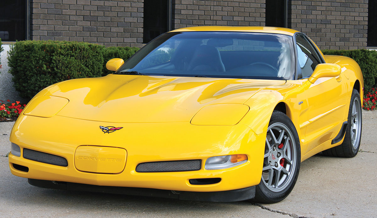 C5 Corvette with pop-up headlights raised.