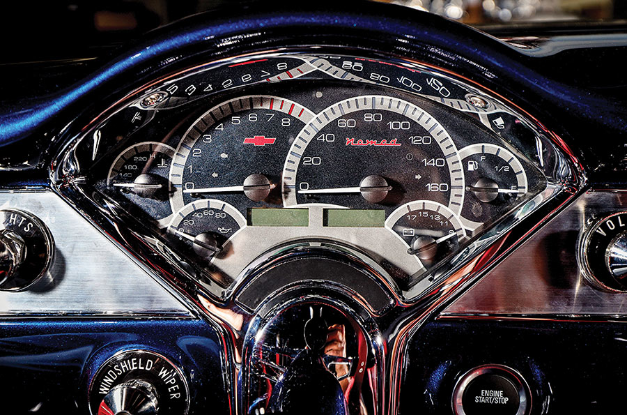 Dakota Digital instrumentation fitted into the stock 1955 Chevy dashboard.