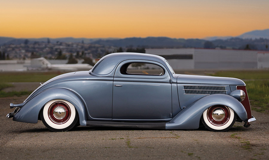 Low side profile view of the chopped custom coupe.