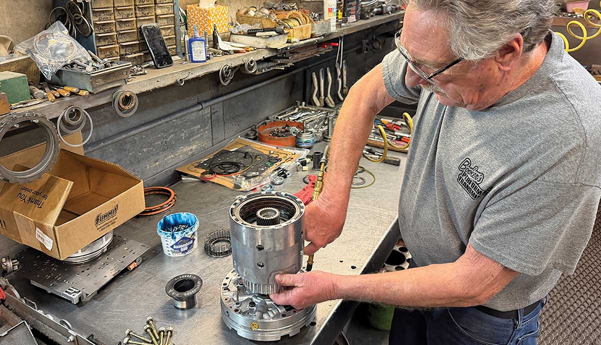Air testing the 3-4 clutch assembly.