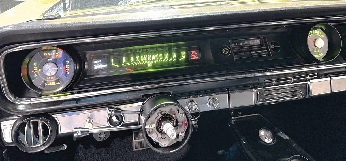 View of installed Dakota Digital RTX gauges in 1965 Impala.