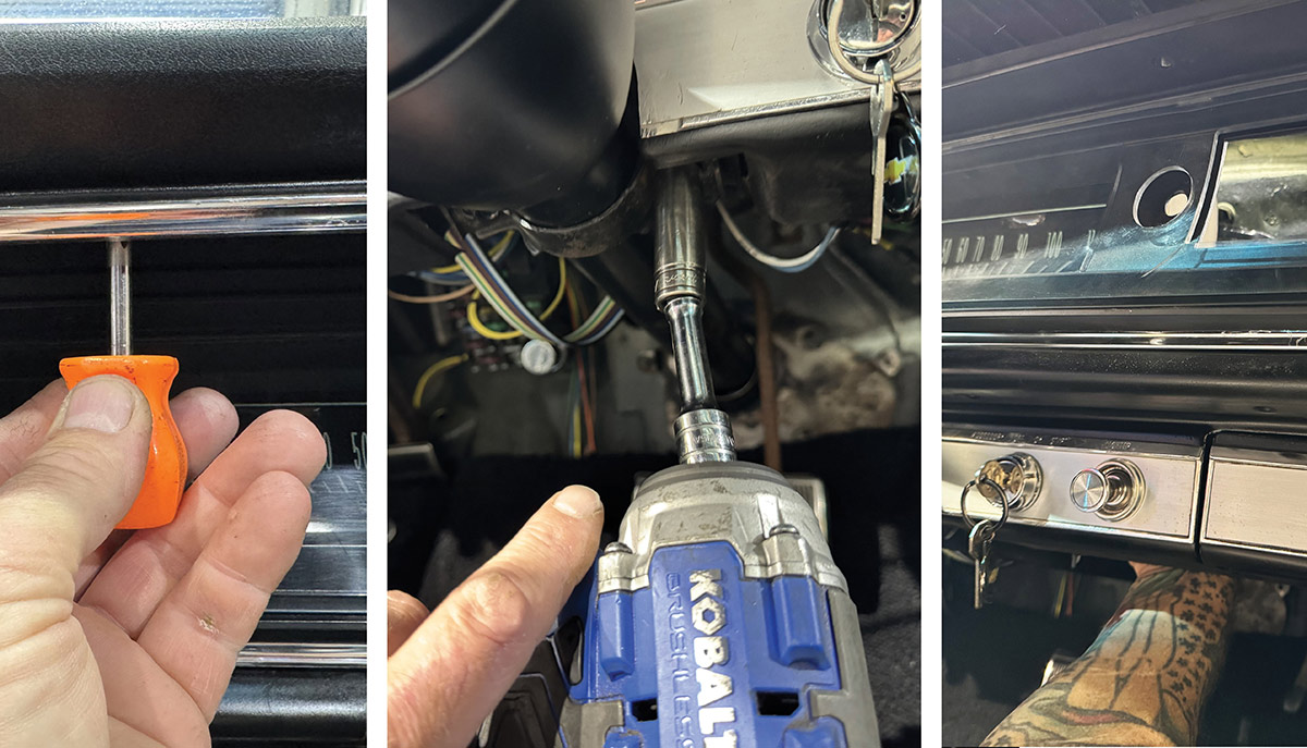 Removing factory instrument binnacles using manual and power tools.
