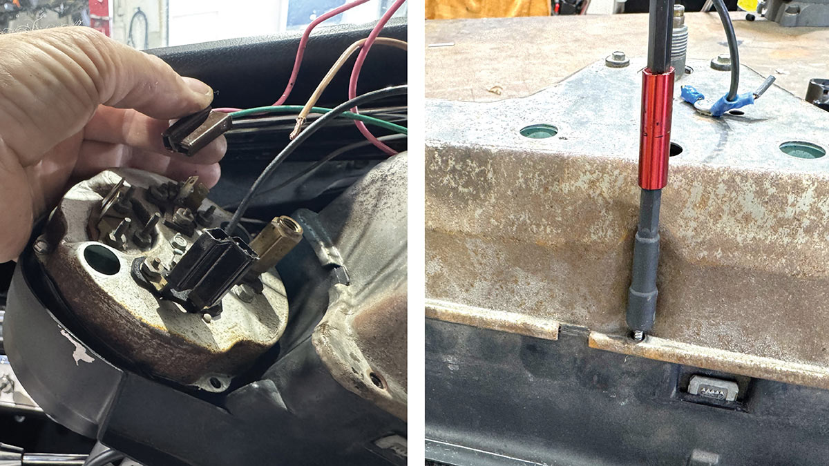 Disconnecting original factory wiring harness from the stock binnacles.