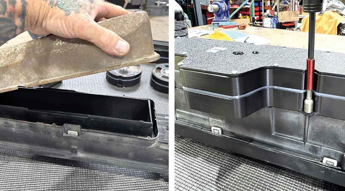 Mounting the new RTX speedometer binnacle into the dashboard.