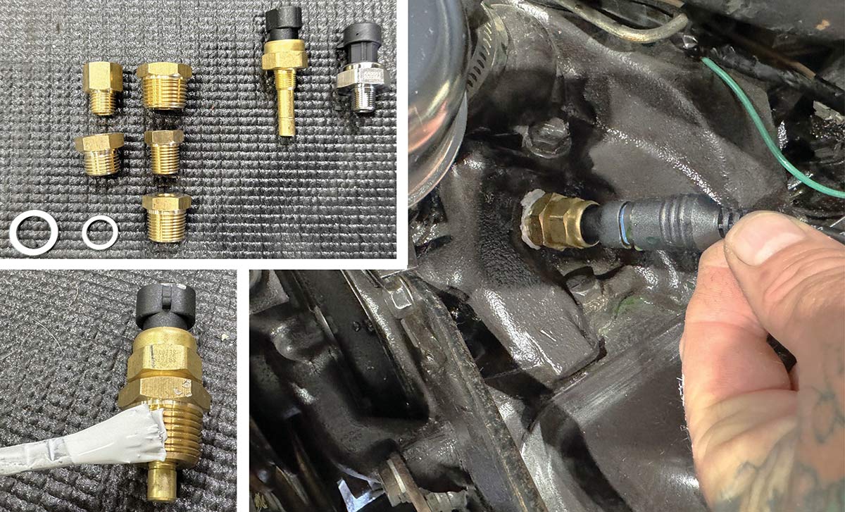 Coolant temperature sensor and oil pressure unit with sealant.