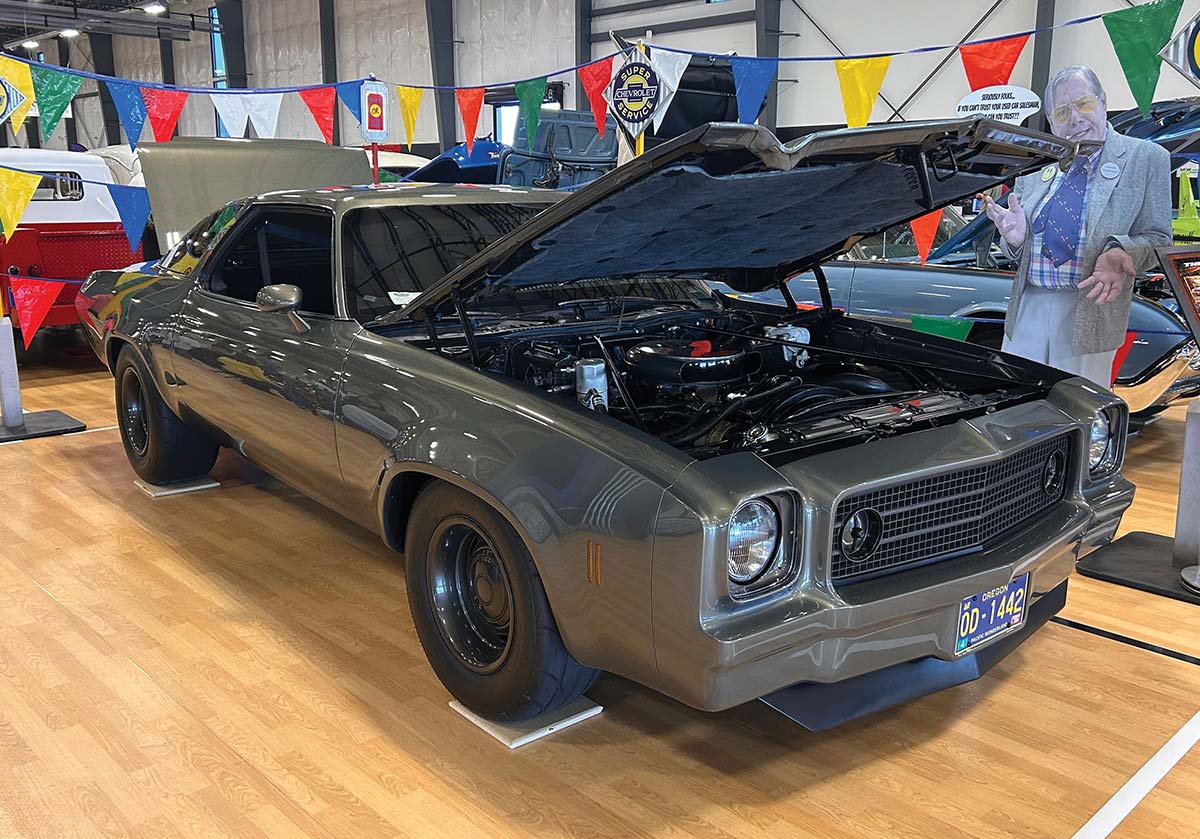 Gray 1973 Chevelle Laguna coupe with open hood