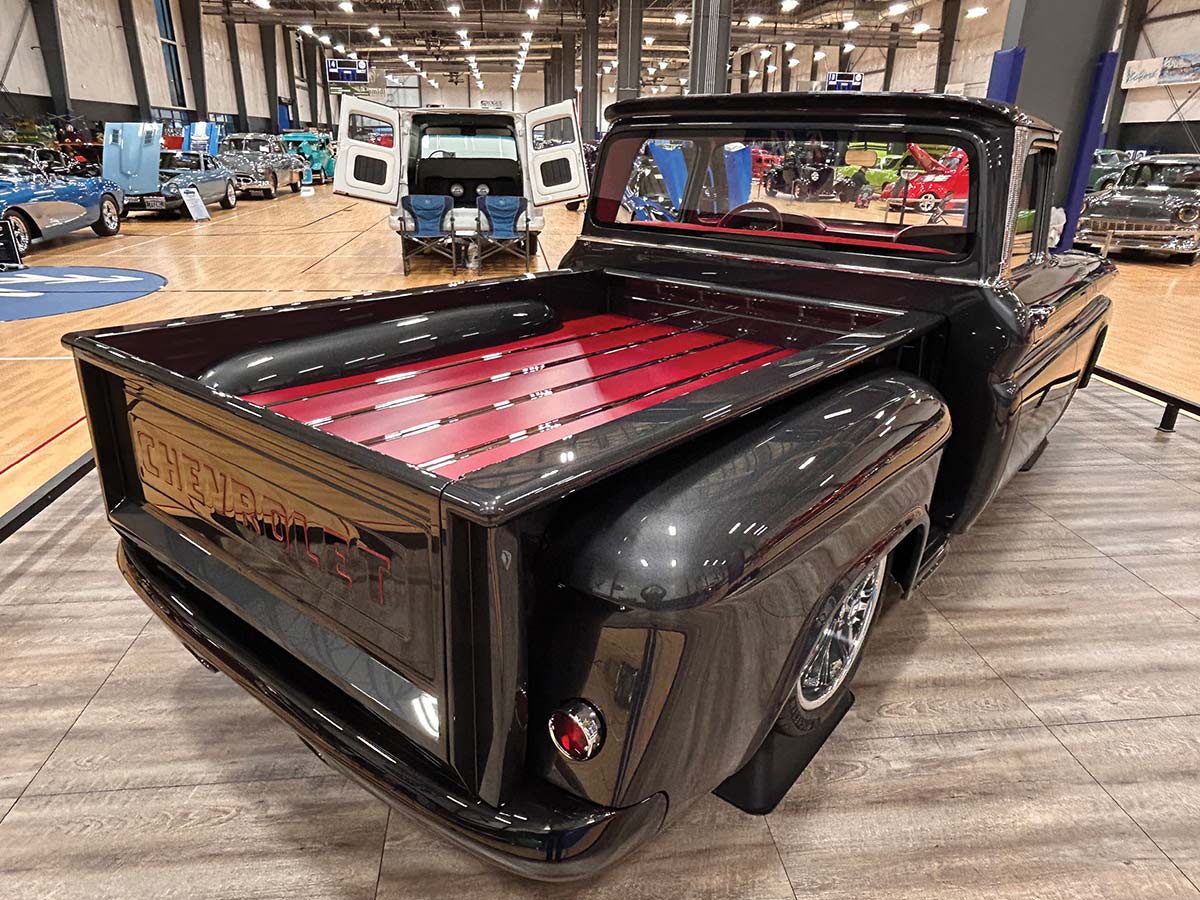 Stained red hardwood bed of 1963 Chevy C10