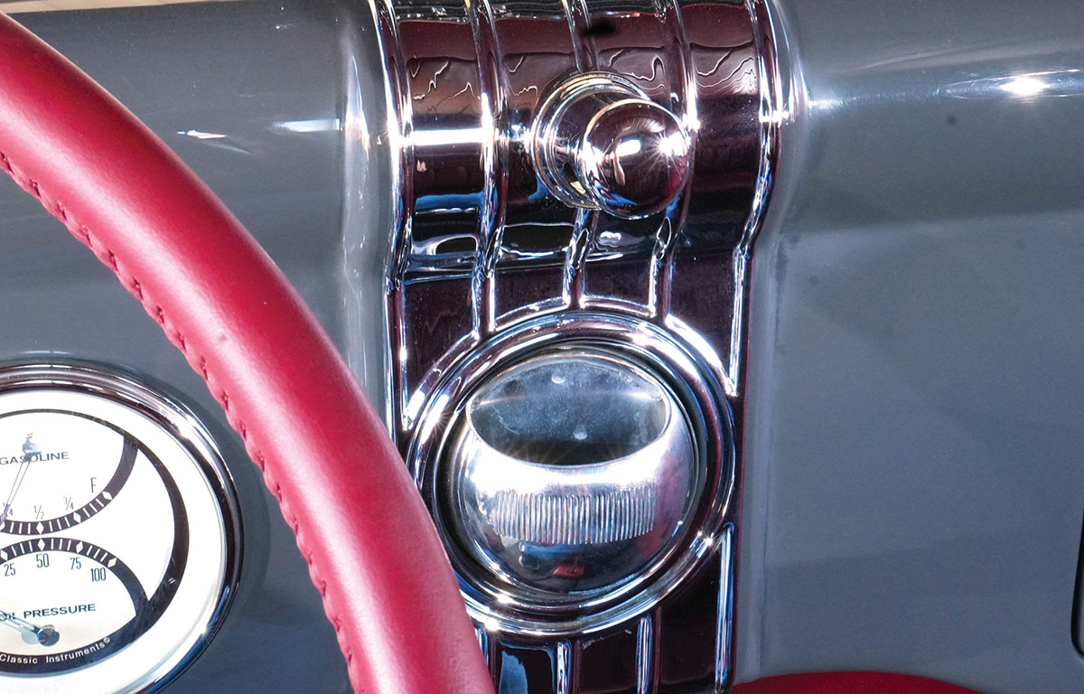 View of 1935 Ford dashboard and LimeWorks steering wheel.