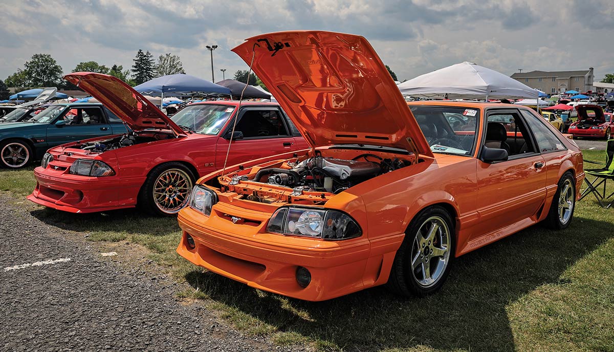 Fox Mustang Saleen models on display at show.