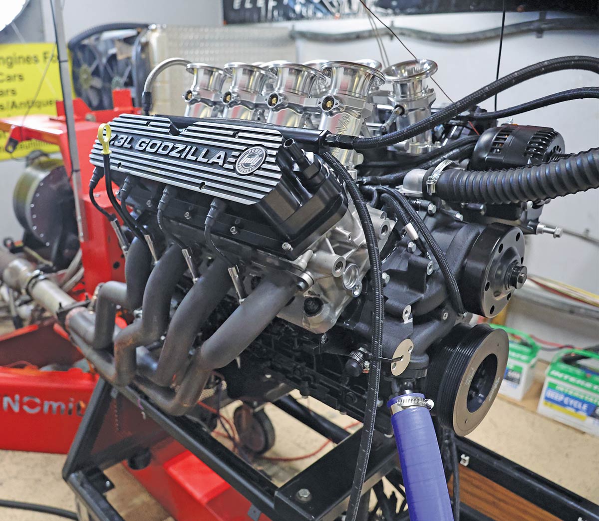 7.3L Godzilla engine on stand.